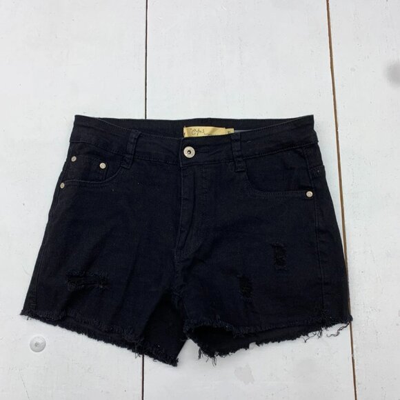 Cyn By Cynthia Mehra Womens Black Distressed Denim Shorts Size Medium - Picture 1 of 4